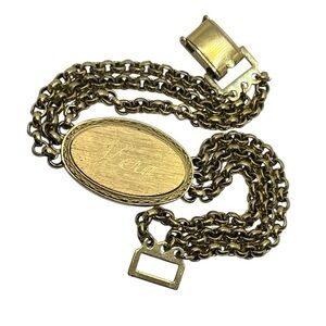 Speidel gold tone oval ID chain bracelet engraved monogrammed vintage